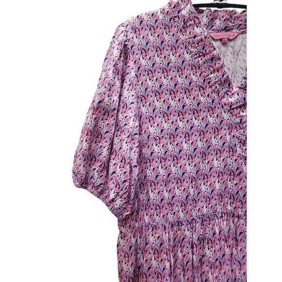 Simply Southern XXL Paisley Print Dress Pink & Purple Ruffle V Neck Tiered Skirt - Picture 6 of 10